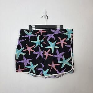 Forever 21‎ Black Multicolor Starfish Print Drawstring Waist Swim Trunks Size L